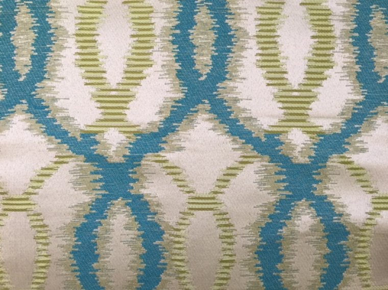 Modern Damask Tapestry fabric in Turquoise Chartreuse green and